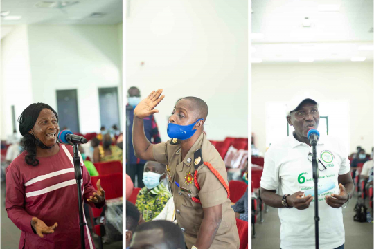 Participants got the opportunity to interact with climate researchers. Madam Mensah (left) and Mr Tetteh Hombey, both rice farmers, shared their climate experience and adaptation strategies