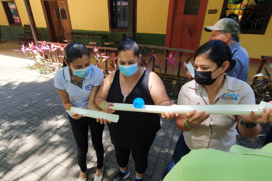 With empty water pipes the participants were part of a learning activity.