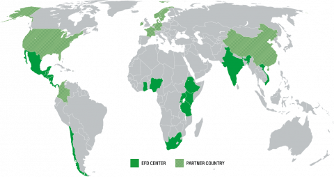 World map of EfD Centers and Partners
