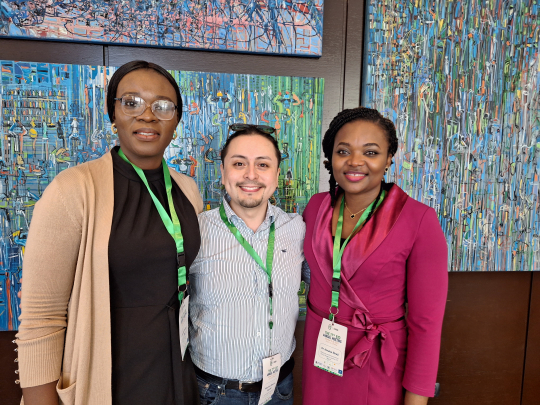 The class allowed participants to foster new connections and strengthen existing ones.  Chizoba Oranu and Amaka Nnaji with Mauricio Oyarzo Aguilar.