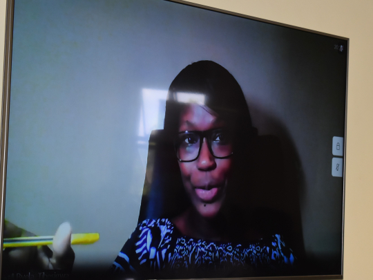 EfD-Tanzania's Senior Research Fellow Dr. Byela Tibesigwa speaking to Makerere researchers online. photo: EfD-Mak Centre