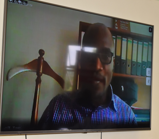 Assoc. Prof. Yawe Bruno officially opening the seminar  virtually on behalf of Makerere University: Photo: EfD-Mak centre