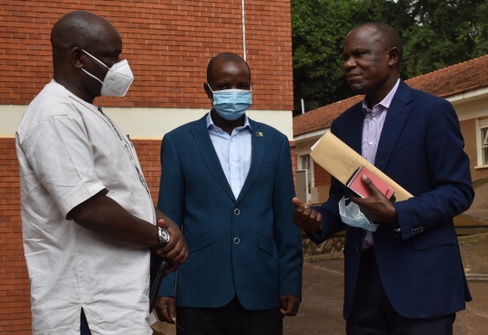 Hon. Lawrence Songa, Prof. Edward Bbaale and Prof. Eria Hisali interacting after the training