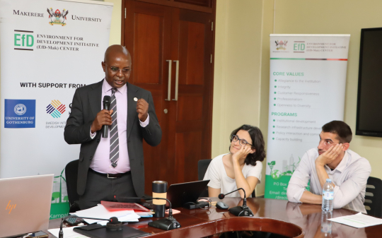 Edward Bbaale appreciates Asiimwe as French visiting professor Nathalie and colleague  listen: Photo by Jane Anyango