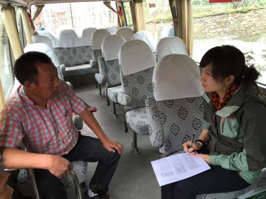 Yuanyuan interviewing village leader i Sichuan