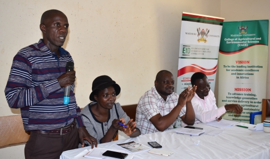  Panel discussants, Eng. Sam Mwesigwa, Forestry officer Nankya Harriet, Physical Planner and Senior Environmental Officer Esau Mpoza during the discussions