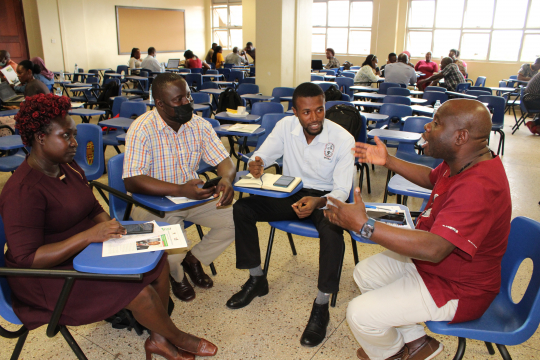 Participants in their groups discussing the population survey and alternatives