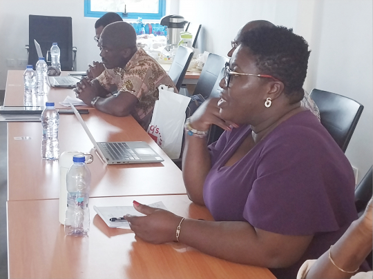 A female participant speaks at EfD Ghana workshop on capture fisheries