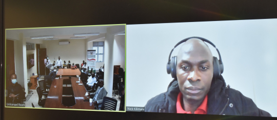 Physical participants (L) listening to Dr. Nicholas Kilimani: Photo : EfD-Mak Centre