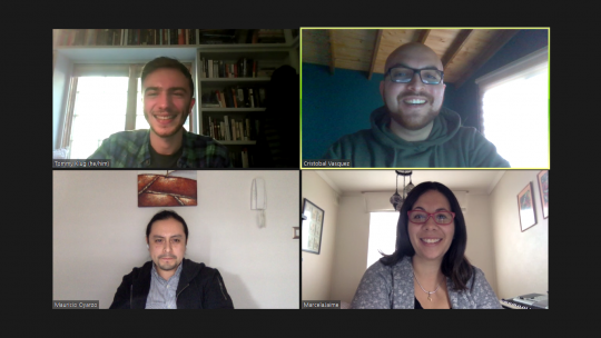 EfD Chile admin team in a training meeting with Tommy Klug