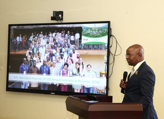 Prof. Bbaale presenting the center milestones.