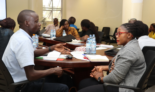 Robert Opus and Namuleme in role play as Journalist and interviwee