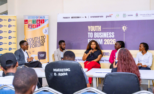 Panelist discussing the topic From Potential to Prosperity: Building the Ecosystems That Scale Youth Innovation in Tanzania. Photo by Deborah Loy.
