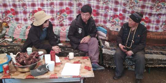 Xiangying is interviewing local herders in Sanjiangyuan
