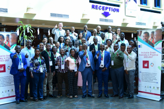 IGE Fellows in a group photo with the Vice Chancellor Prof. Barnabas Nawangwe after the opening ceremony at Entebbe Botanical Beach Hotel on 21st April 2026