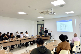 Dr. Tran My Minh Chau, a researcher in the EfD Early Career Fellowship Program, presented her findings at the University of Economics Ho Chi Minh city (August 2022). Photo by UEH University.