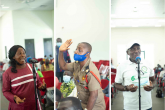 Participants got the opportunity to interact with climate researchers. Madam Mensah (left) and Mr Tetteh Hombey, both rice farmers, shared their climate experience and adaptation strategies