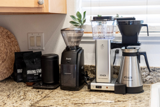 Electrical appliances in a kitchen.