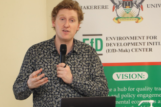 Dr. Danny Tobin presenting the study findings at EfD Uganda Conference room on 9th March 2026