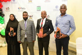 Aisha Nanyiti, Robert Wamala, Edward Bbaale and Nicholas Kilimani after the award ceremony : Photo by Jane Anyango