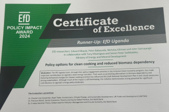 EfD-Uganda's Certificate of Excellence award during the 18th Annual General Meeting in Nairobi Kenya