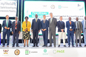 Prof. Barnabas Nawangwe (4th), Min Anywa Beatrice (5th) Prof. Baale Edward (10th)  and Peter Babyenda (Ri) in a group photo with other guests