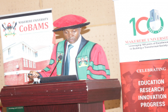 Edward Bbaale delivering his inaugural lecture