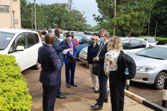 The delegation received by Prof Eria Hisali at CoBAMS on arrival at Mak.