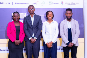 Left is Naomi Mattary from CGK Africa, Zahoro Muhaji CEO of Tanzania Startup Association, Fisha Isaac representing EfD Tanzania and Kalebu Gwalugano founder of Neurotech Africa.