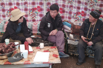 Xiangying is interviewing local herders in Sanjiangyuan
